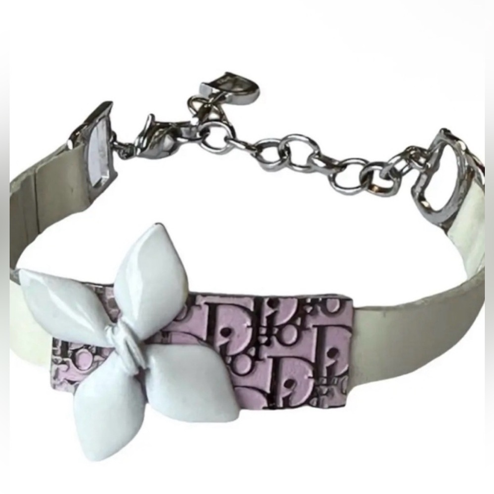 Dior Pink Trotter Plate Flower Charm Bracelet